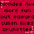 Red background with black text repeating 'blondes hv', 'more fun', 'but edwardbut edward', 'cullen likes cullen likes', and 'brunettes' in , interspersed with white star-like shapes