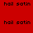 Red background with repeated black text 'hail satan' and shifting blue-purple gradient overlays in different quadrants.