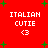 Red background with green plus signs and white text reading ITALIAN CUTIE <3 repeated four times in a