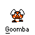 Six pixelated Goomba icons arranged in two on a gray background, each with orange body and white wings