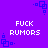 Purple background with white pixelated text reading "FUCK RUMORS" repeated four times, surrounded by blue square-based geometric patterns.