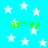Light blue background with white stars and green text reading 'ashley' in four positions.