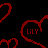 Red heart outlines and partial hearts on black background with 'LILY' text inside some hearts.