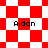 Red and white checkered pattern with 'Aidan' text in black pixelated font, transitioning to red diamond shapes on white background.