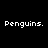 Black background with white text 'Penguins.' and 'Lovely.' alongside two penguin images showing subtle pose changes.