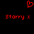 Red pixelated heart symbol above two identical red text labels reading 'Starry x' on a black background.
