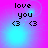 Pixelated text 'love you' with two heart symbols on a gradient background, animated with shifting light effects.