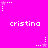 A bright pink background features repeated white text 'cristina' and pixelated star shapes with dotted trails, some stars are pink and others white.