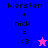 Pixel art with four quadrants showing 'kiersten + nick = <3' text and star symbols in blue, purple, pink, and dark purple backgrounds