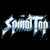 Pixelated text and stylized logo elements in white and light blue on black background, with repeated 'SpinninTop' variations.