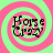 Four identical display 'Horse Crazy' text over pink and green spiral backgrounds with pixelated distortion