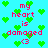 Pixelated cyan background with green heart shapes and red text reading 'my heart is damaged <3' scattered across the image.