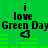 Green background with repeated black text 'i love Green Day' and pixelated heart symbols, featuring green horizontal bars below text in two identical arrangements.