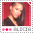 Alicia Keys portrait with red background, black top, and pink flower icons, displayed in a of four with varying flower colors