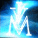 Animated sequence showing a stylized 'M' logo with blue light effects transitioning to close-up eyes wearing glasses, then back to the logo.