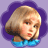 Pixelated character icons with purple cloud backgrounds, featuring a blonde girl, a girl with brown hair and swirls, and a white swirl symbol, all with blue collars.