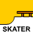 Animated contact sheet of a stick figure skater performing tricks on a ramp against yellow background with repeated "SKATER" text below each frame.