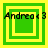 Green and yellow square icon with layered borders, text "Andrea<3" overlaid on top-left corner across four variations showing border thickness changes.