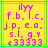 Yellow background with green border, pink pixelated text , including 'ilyy', 'f.b. l.c.', 'j.p. e.o.', 's.i. g.v', and '333333' with a small pink symbol above the last '3'