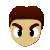 Pixelated cartoon head with brown hair, light skin, and large white eyes showing two distinct expressions side-by-side.