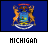 A 6-frame animated contact sheet showing the Michigan state flag with varying text colors beneath each frame, displayed on a gray background.