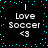 Black background with cyan pixel dots forming a border, white text reading "I Love Soccer <3" in four identical quadrants.