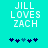 Pixelated text 'JILL LOVES ZACH' in white on cyan background with five blue puzzle pieces below, two versions show different piece arrangements.