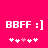 Pixelated white text 'BBFF :] #*#*#*' on bright pink background with two identical frames showing slight animation in the heart symbol.