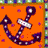 Two side-by-side animated frames show a dark purple anchor with white highlights on an orange background, surrounded by small pink and red dots.