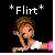 Pixelated icon shows a cartoon character with brown hair in an updo, wearing white and orange clothing against black background with "Flirt" text above.