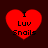 Four red heart-shaped icons with black text "I Luv Snails" on a dark brown background, arranged in two of two
