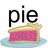 A 48x48 pixel buddy icon featuring a pie slice on a plate with the word "pie" above it, displayed in a contact sheet layout with three frames showing sequential animation changes.