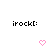 Pixelated pink heart icons beneath 'irock:' text, with varying heart shapes across three on a white background