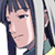 Static pixel art of a character's face with dark hair and light skin, rendered in low resolution with visible dithering on the background.