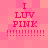 Pixelated pink background with four identical text blocks reading "I LUV PINK !!!!!!!!!!!" in red and dark pink
