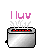 Pixel art of a silver toaster with red heating elements, emitting steam above text reading 'I luv' and below 'pop-tarts', with two pink-frosted pastries in the slots.