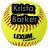 Yellow softball with red stitching, featuring multiple text overlays and signatures in different configurations.