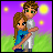 Pixel art contact sheet showing two frames of an animated buddy icon with a couple embracing on the left and text reading "I DON'T WANNA BE ANYWHERE BUT HERE" on the right, set against a purple sky with yellow stars and green grass background.