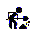 Pixelated figure in dark clothing shovels dark material with a shovel, alternating between upright and bent postures against a gray background.