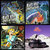 Four pixelated panels show abstract color fields with blurred shapes: top-left green-yellow, top-right blue-orange, bottom-left multicolor, bottom-right purple-white.
