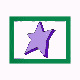 Purple star-shaped icon with green border, displayed in a of showing sequential rotation and size changes