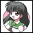 A pixelated anime-style character with long dark hair and pink ears in a circular frame, next to stylized text on a black background.