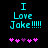 Pixelated cyan text reads "I Love Joke!!!!!" above five pink and purple heart symbols on a black background.