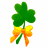 Green four-leaf clover with yellow-orange ribbon tied around stem, next to green text reading 'Happy St. Patrick's Day' on white background.