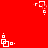 Red background with white pixelated shapes resembling stacked squares and dots, some with motion blur effects.