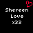 A static pixel art image with a black background, displaying two identical text blocks and one red heart symbol.