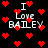 Pixelated red hearts float over repeated text 'I Love BAILEY' on a black background, with visible animation changes in heart positions and text clarity across frames.
