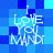 Blue pixelated background with white text reading "I LOVE YOU MANDI" in four identical quadrants, each with a slightly different pixel arrangement