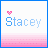 nine identical pixel art icons featuring the name 'Stacey' with a pink heart above it, set against a white background with a pink gradient at the bottom