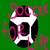 Pixelated icon with green background, pink and white stylized design, and black accents forming a central shape.